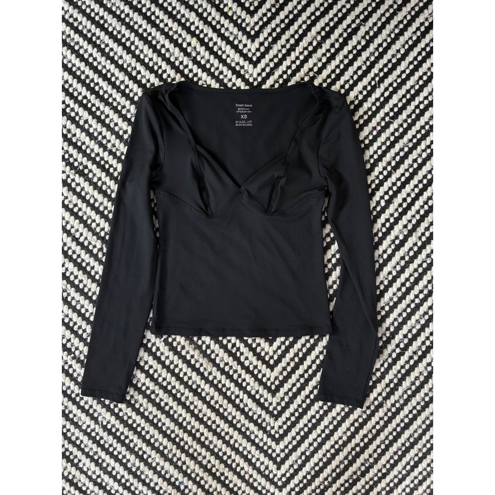 Trendy Queen Womens Black Sweetheart Neck Bustier Long Sleeve Top XS